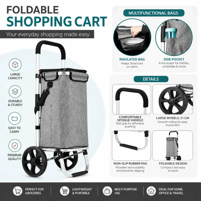 CARLA HOME Foldable Shopping Trolley, Aluminium Cart, 45L, Waterproof, Grey - Image 7