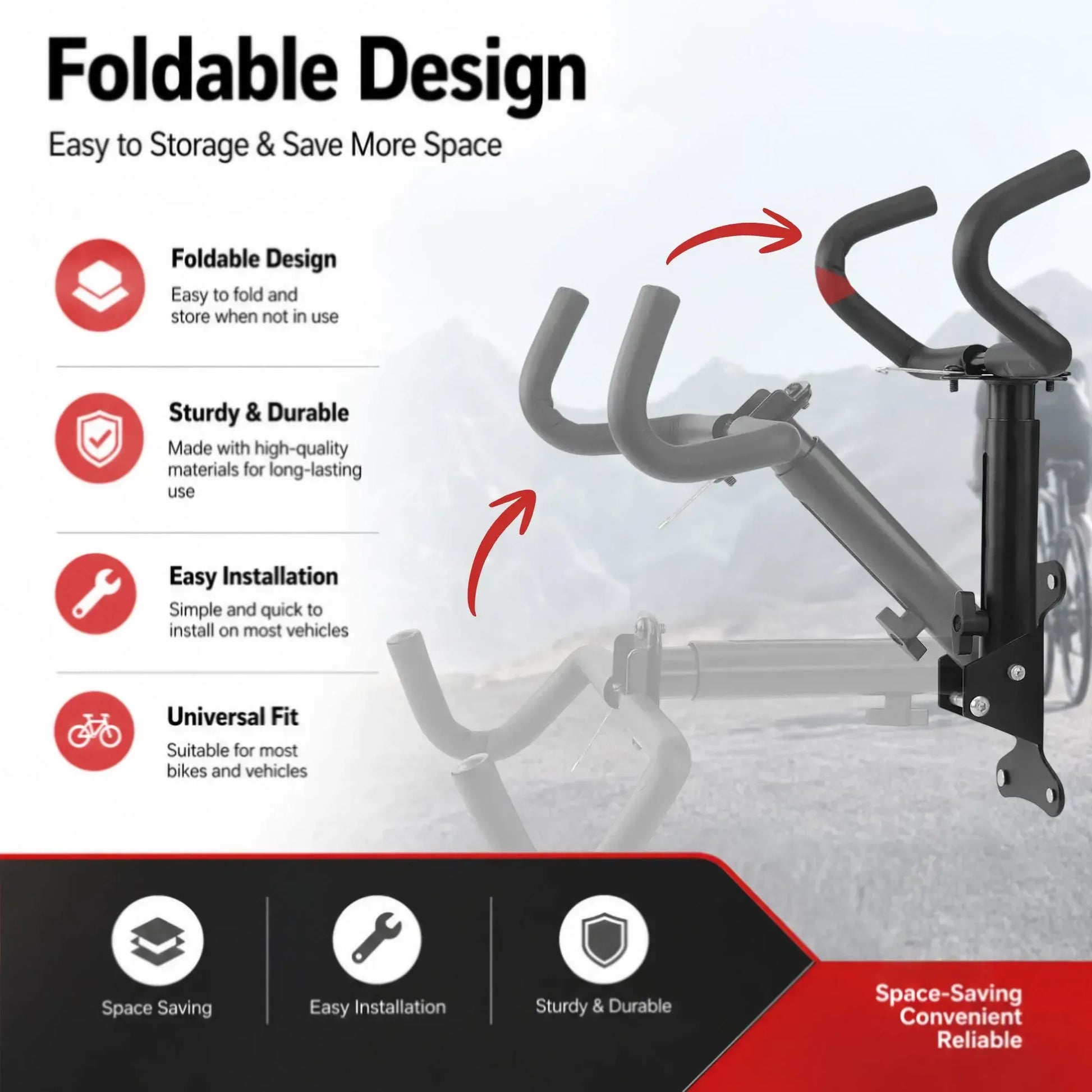 CARLA HOME Wall Mount Bike Rack, Adjustable Foldable Hanger, Garage Storage - Image 4