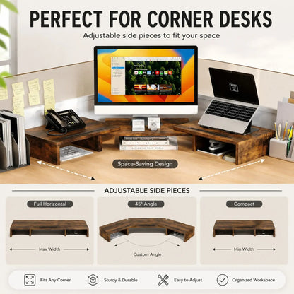 CARLA HOME Dual Monitor Stand Riser, Adjustable Length and Angle, Brown - Image 5