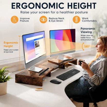 CARLA HOME Dual Monitor Stand Riser, Adjustable Length and Angle, Brown - Image 6