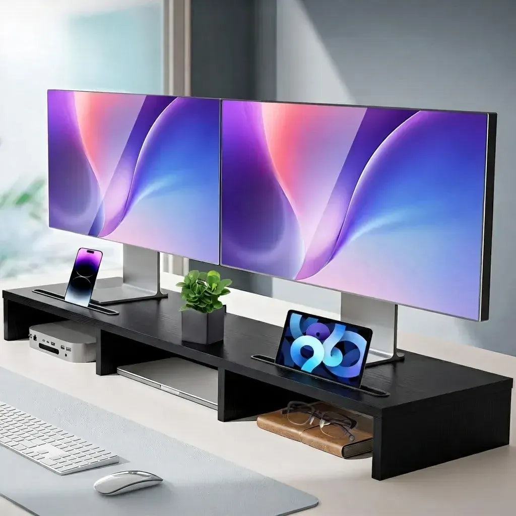 CARLA HOME Dual Monitor Stand Riser, Adjustable Length and Angle, Black - Image 2