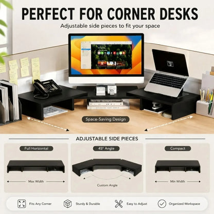 CARLA HOME Dual Monitor Stand Riser, Adjustable Length and Angle, Black - Image 5