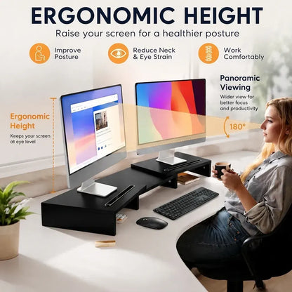 CARLA HOME Dual Monitor Stand Riser, Adjustable Length and Angle, Black - Image 6