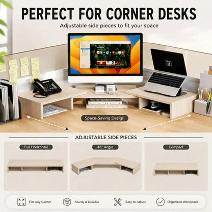 CARLA HOME Dual Monitor Stand Riser, Adjustable Length and Angle, Beige - Image 5