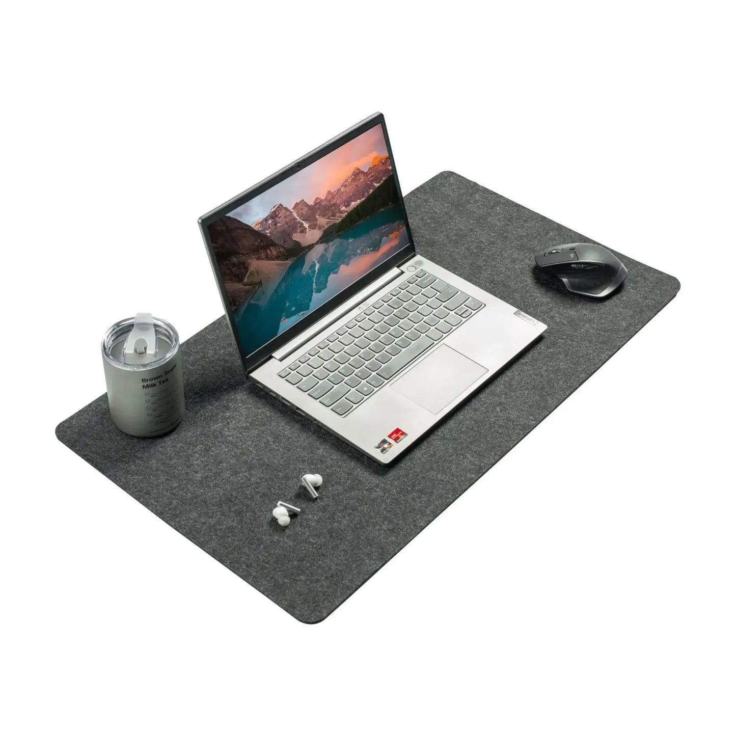 CARLA HOME Felt Desk Mat, Large Mouse Pad 80x40cm, Grey Cotton Linen Fabric