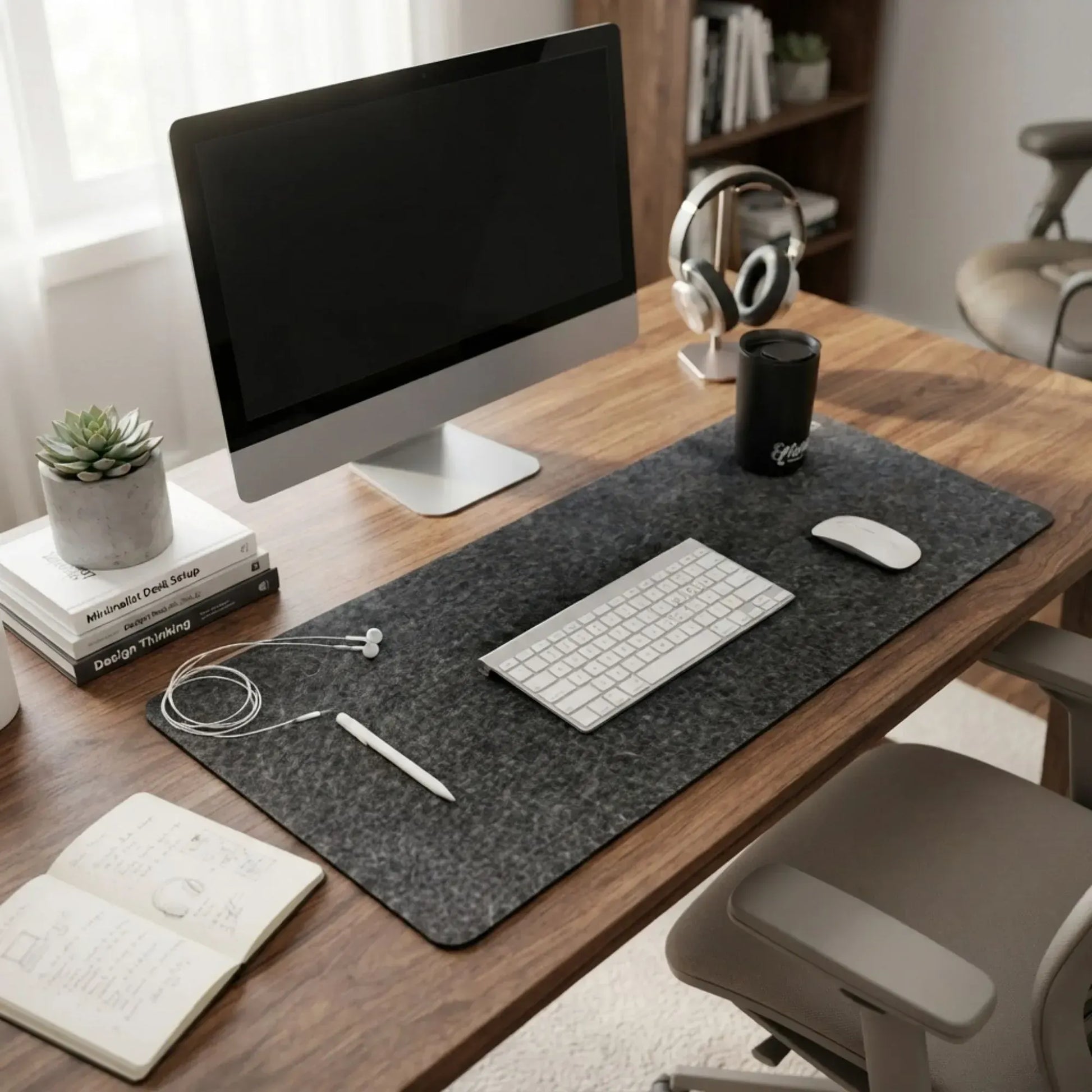 CARLA HOME Felt Desk Mat, Large Mouse Pad 80x40cm, Grey Cotton Linen Fabric - Image 2