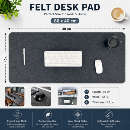 CARLA HOME Felt Desk Mat, Large Mouse Pad 80x40cm, Grey Cotton Linen Fabric - Image 3