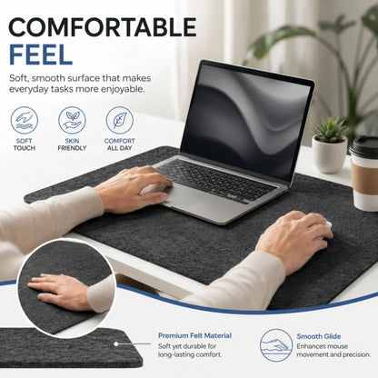 CARLA HOME Felt Desk Mat, Large Mouse Pad 80x40cm, Grey Cotton Linen Fabric - Image 5