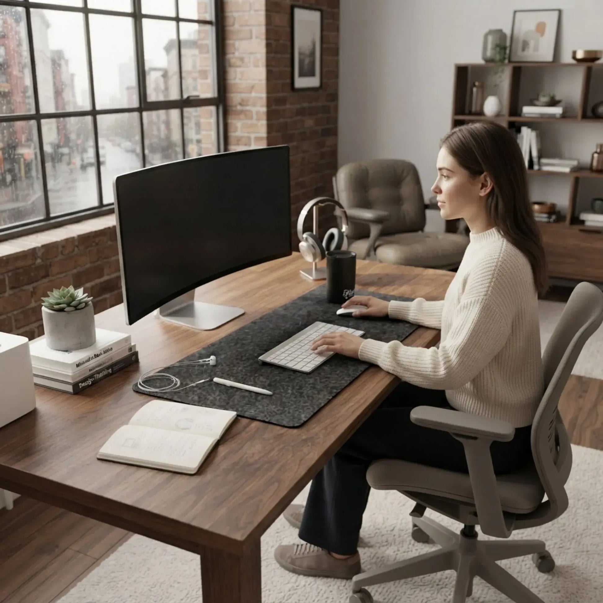CARLA HOME Felt Desk Mat, Large Mouse Pad 80x40cm, Grey Cotton Linen Fabric - Image 6