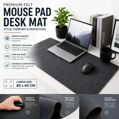 CARLA HOME Felt Desk Mat, Large Mouse Pad 80x40cm, Grey Cotton Linen Fabric - Image 7