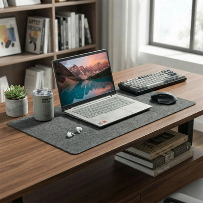 CARLA HOME Felt Desk Mat, Large Mouse Pad 80x40cm, Grey Cotton Linen Fabric - Image 8
