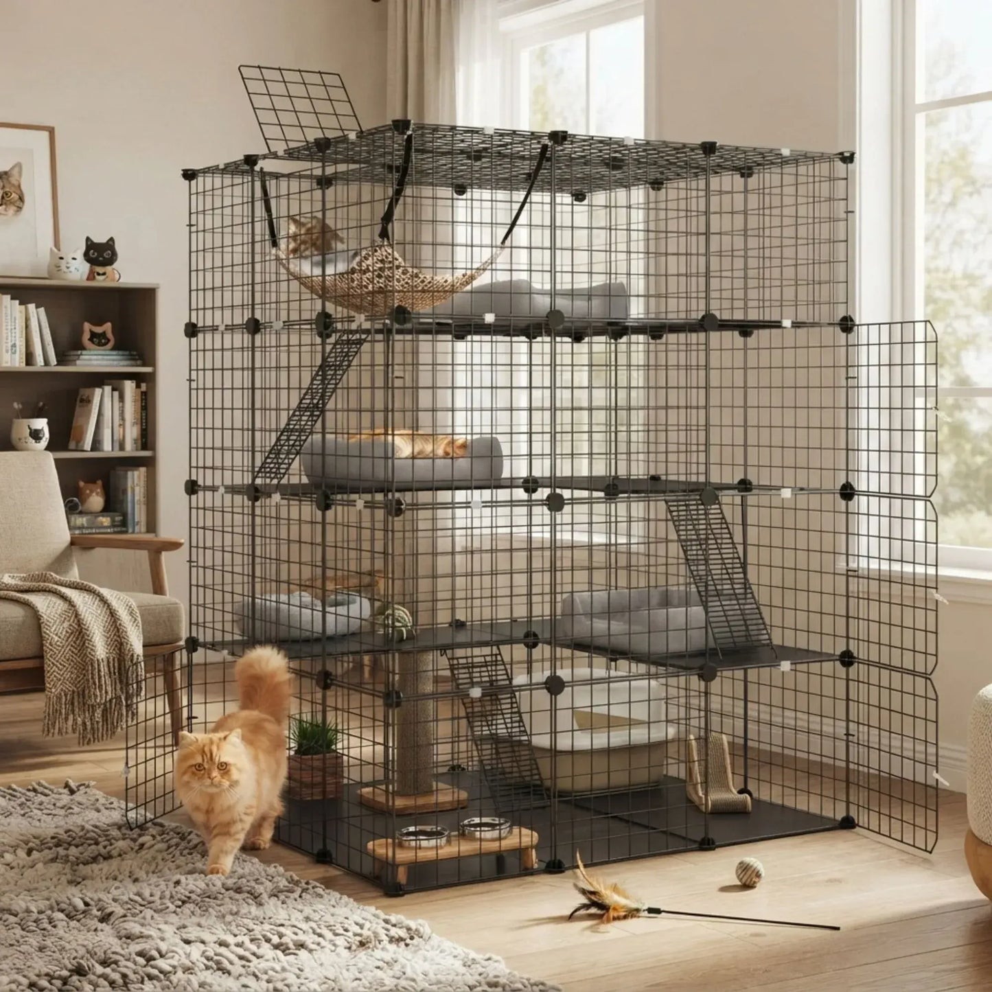 CARLA HOME Large Cat Cage Diy Enclosure, 4 Tier Pet Playpen Cat Kennel - Image 2