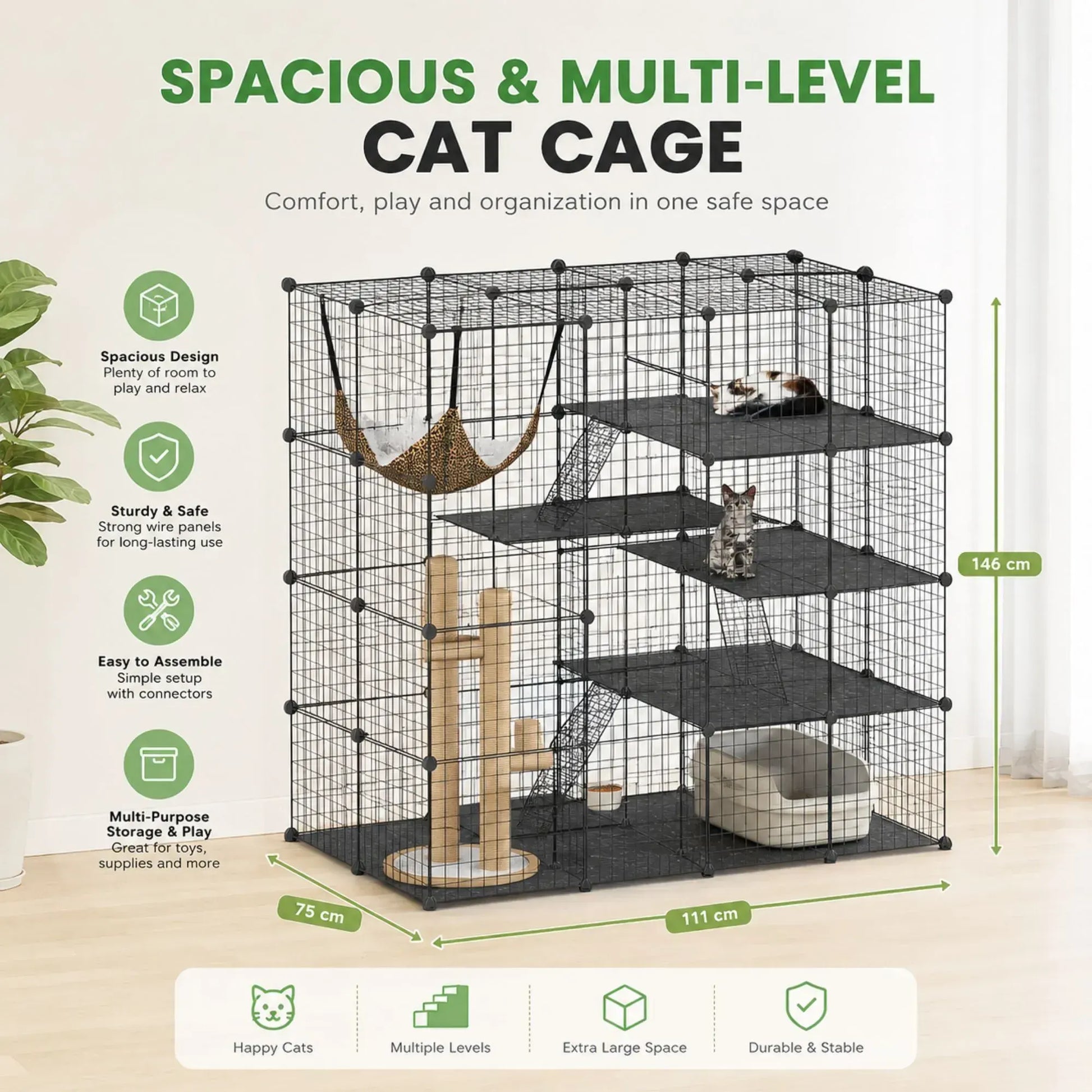 CARLA HOME Large Cat Cage Diy Enclosure, 4 Tier Pet Playpen Cat Kennel - Image 3