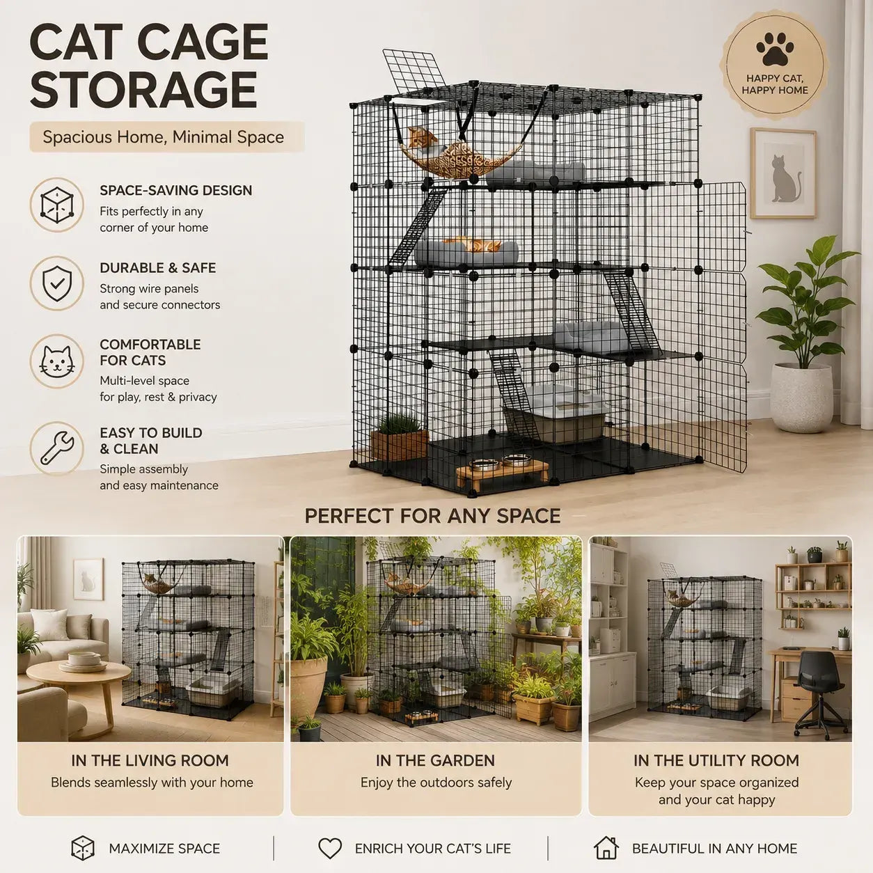 CARLA HOME Large Cat Cage Diy Enclosure, 4 Tier Pet Playpen Cat Kennel - Image 4