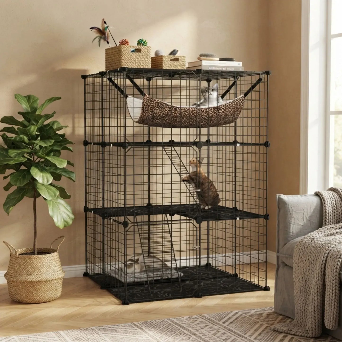 CARLA HOME Large Cat Cage Diy Enclosure, 3 Tier Pet Playpen Cat Kennel - Image 2