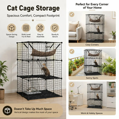 CARLA HOME Large Cat Cage Diy Enclosure, 3 Tier Pet Playpen Cat Kennel - Image 4