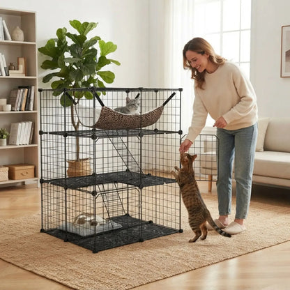 CARLA HOME Large Cat Cage Diy Enclosure, 3 Tier Pet Playpen Cat Kennel - Image 5