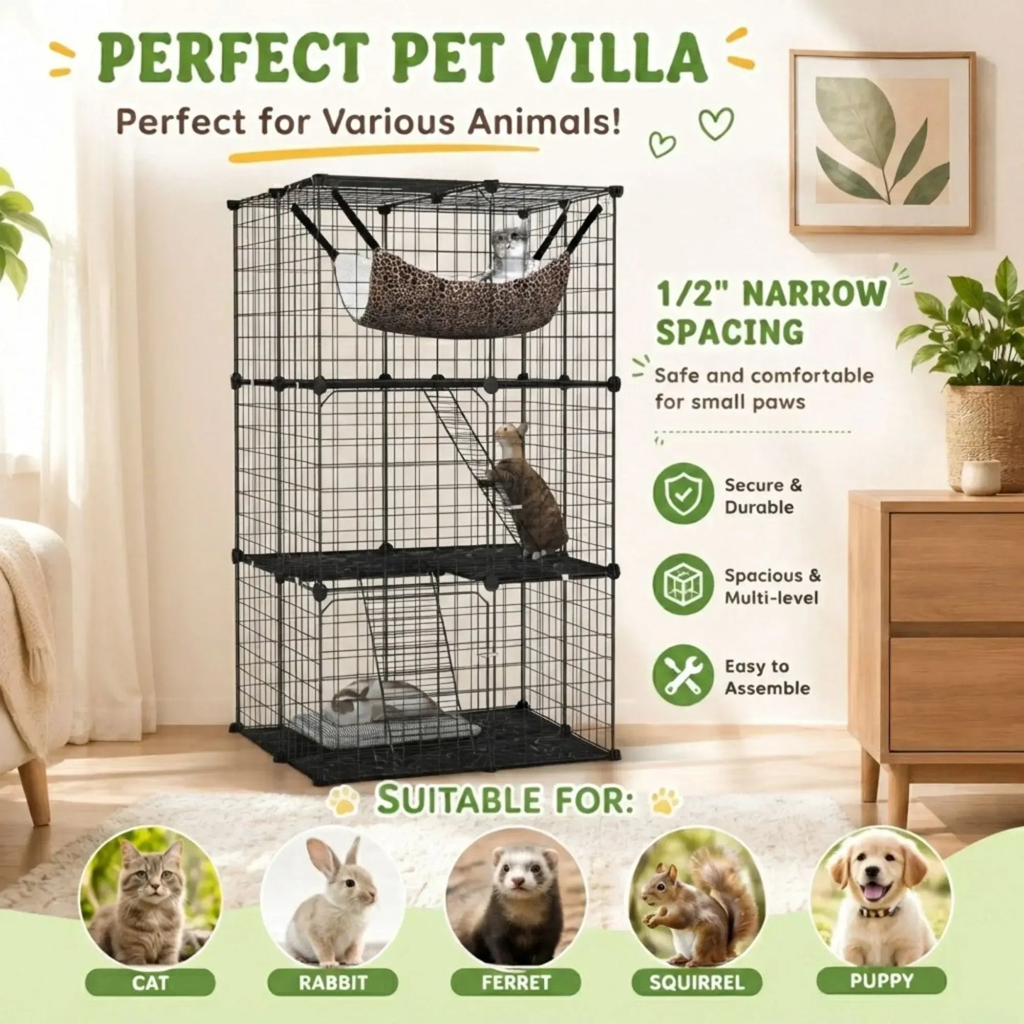 CARLA HOME Large Cat Cage Diy Enclosure, 3 Tier Pet Playpen Cat Kennel - Image 6