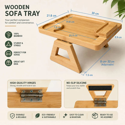 CARLA HOME Bamboo Sofa Arm Tray, 360° Rotating Phone Holder Clip, Couch cup - Image 3