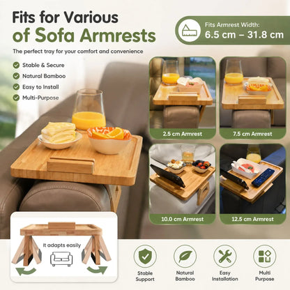 CARLA HOME Bamboo Sofa Arm Tray, 360° Rotating Phone Holder Clip, Couch cup - Image 6