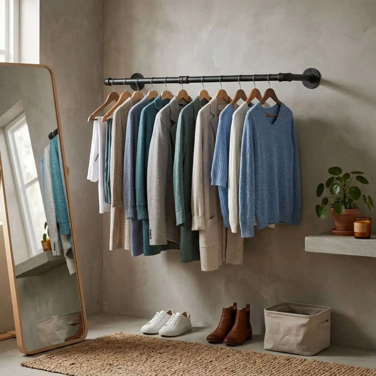 CARLA HOME Industrial Pipe Wall Clothes Rack, 92cm Bar Garment Rack - Image 2