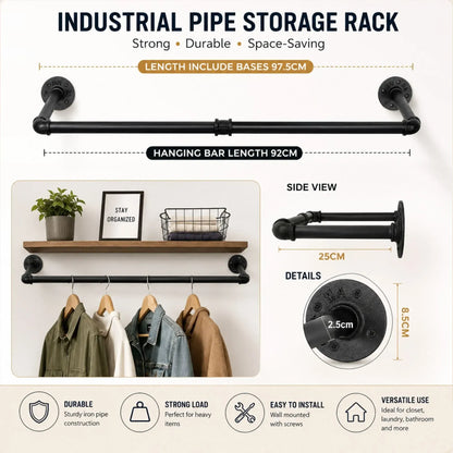CARLA HOME Industrial Pipe Wall Clothes Rack, 92cm Bar Garment Rack - Image 3