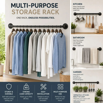 CARLA HOME Industrial Pipe Wall Clothes Rack, 92cm Bar Garment Rack - Image 4