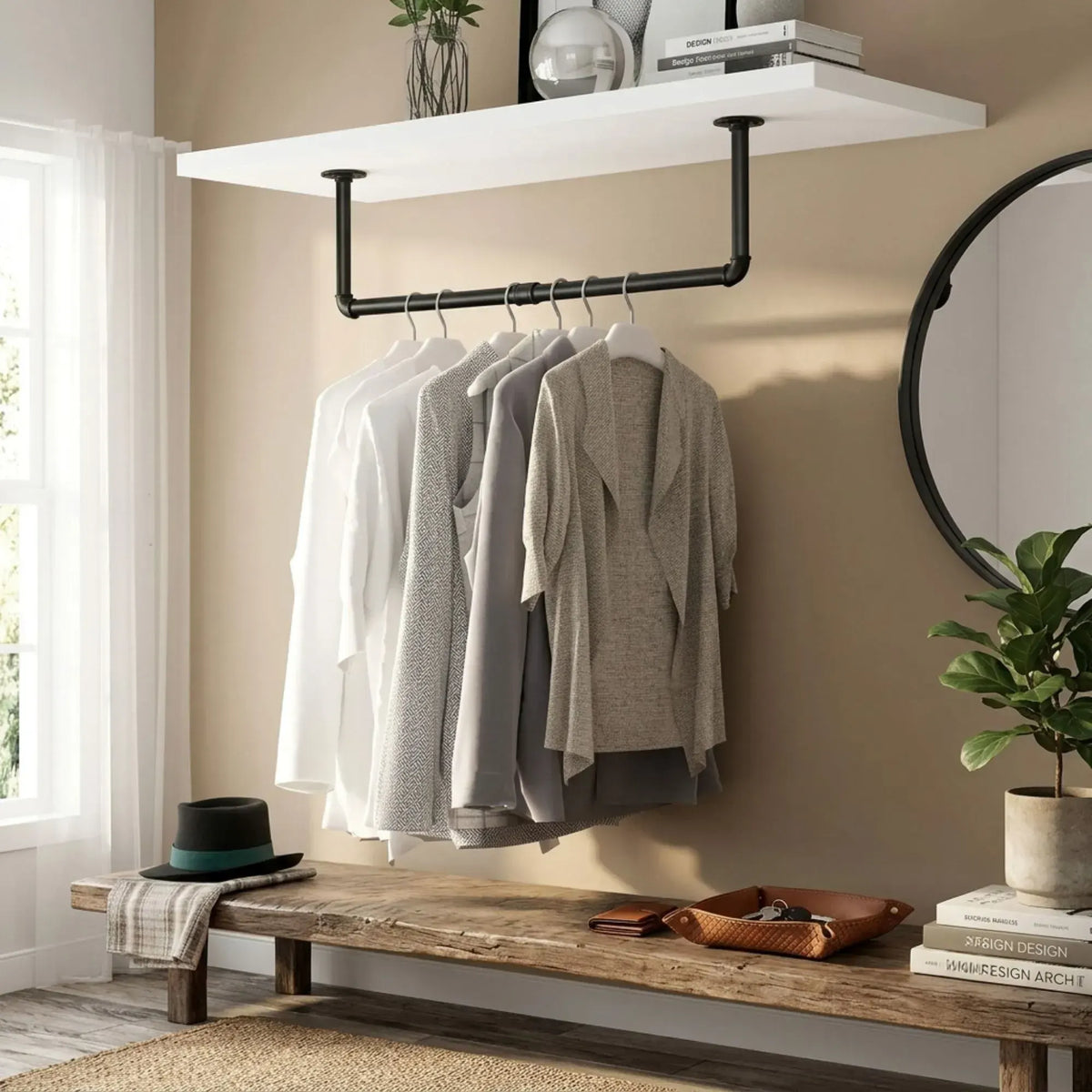 CARLA HOME Industrial Pipe Wall Clothes Rack, 92cm Bar Garment Rack - Image 5