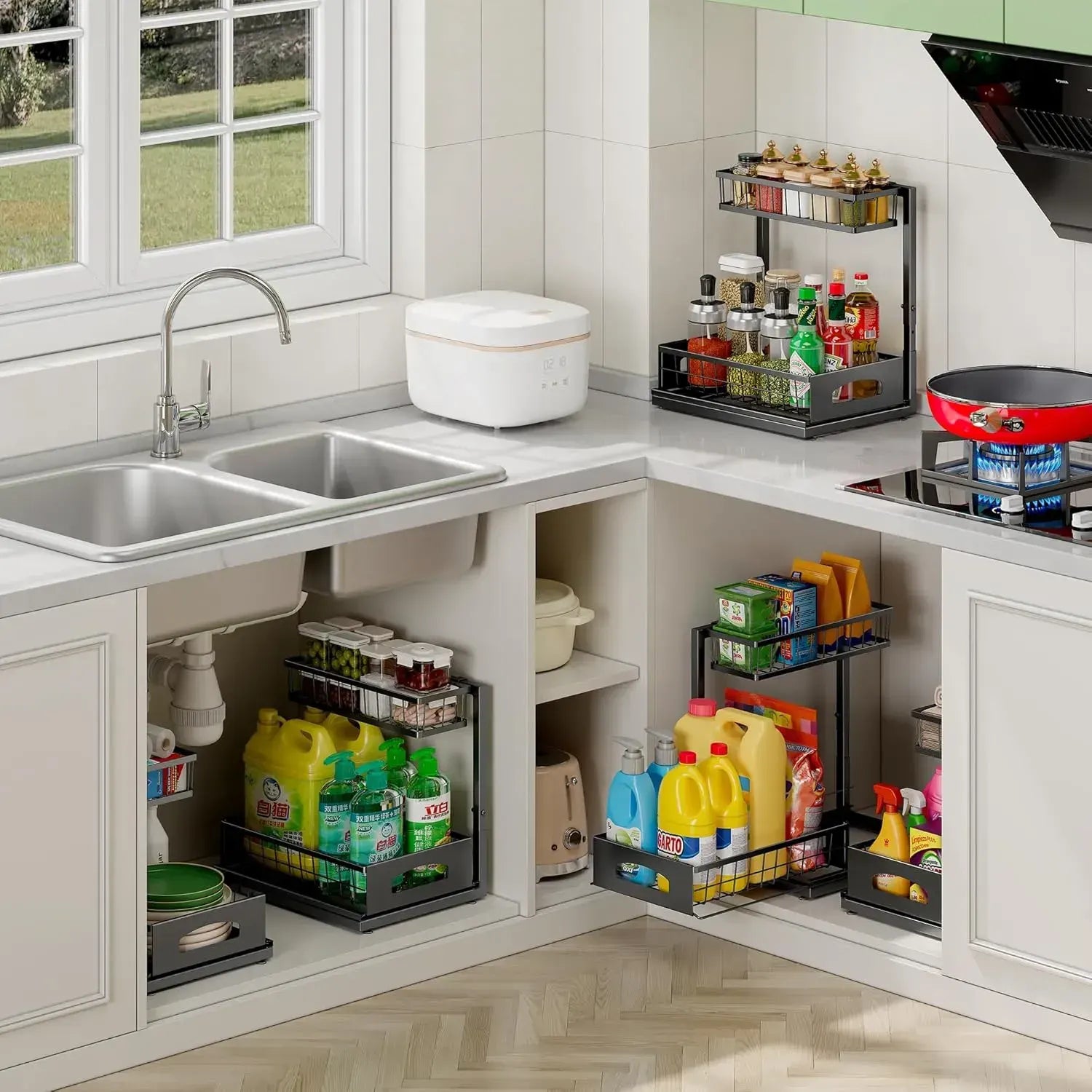 CARLA HOME 2 Tier Under Sink Organiser - Sliding Drawer - Black - Adjustable Under Sink Organiser - Image 7