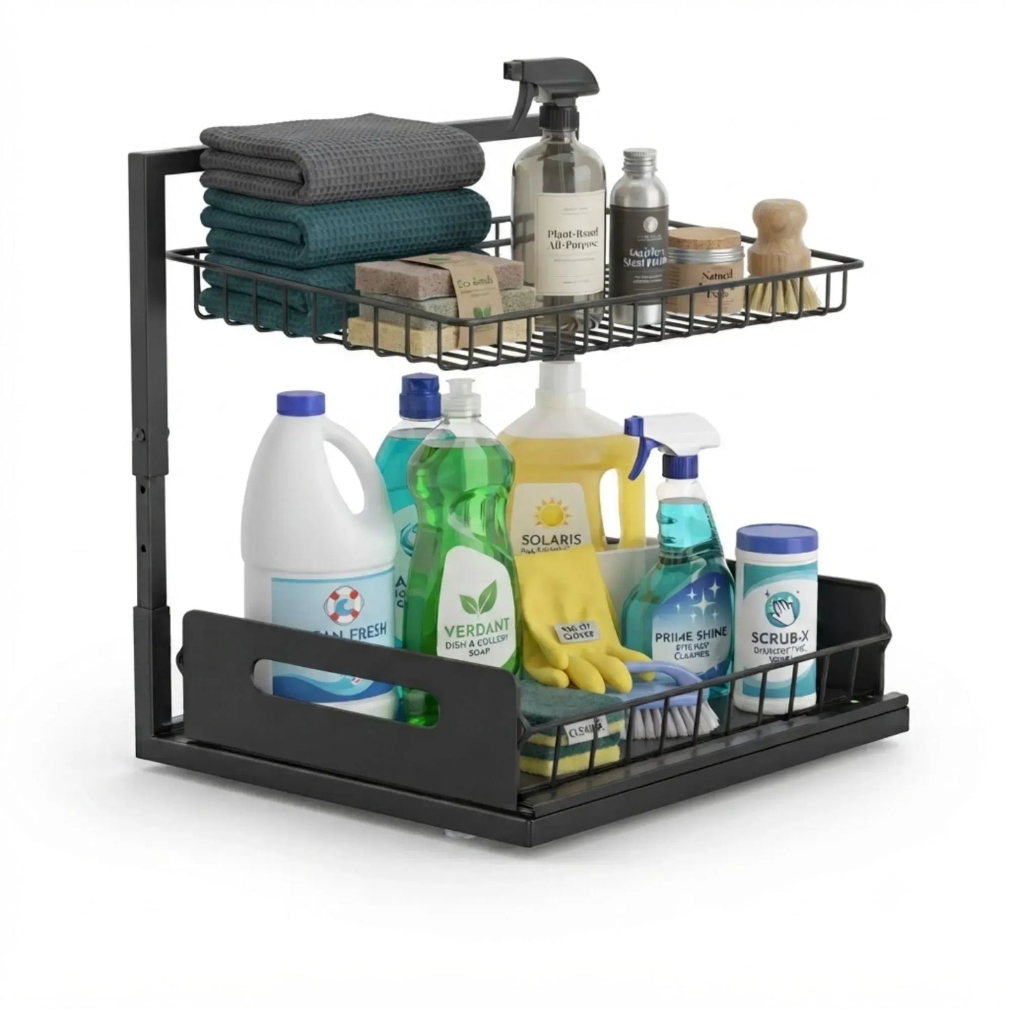 CARLA HOME 2 Tier Under Sink Organiser - Sliding Drawer - Black - Adjustable Under Sink Organiser - Image 8