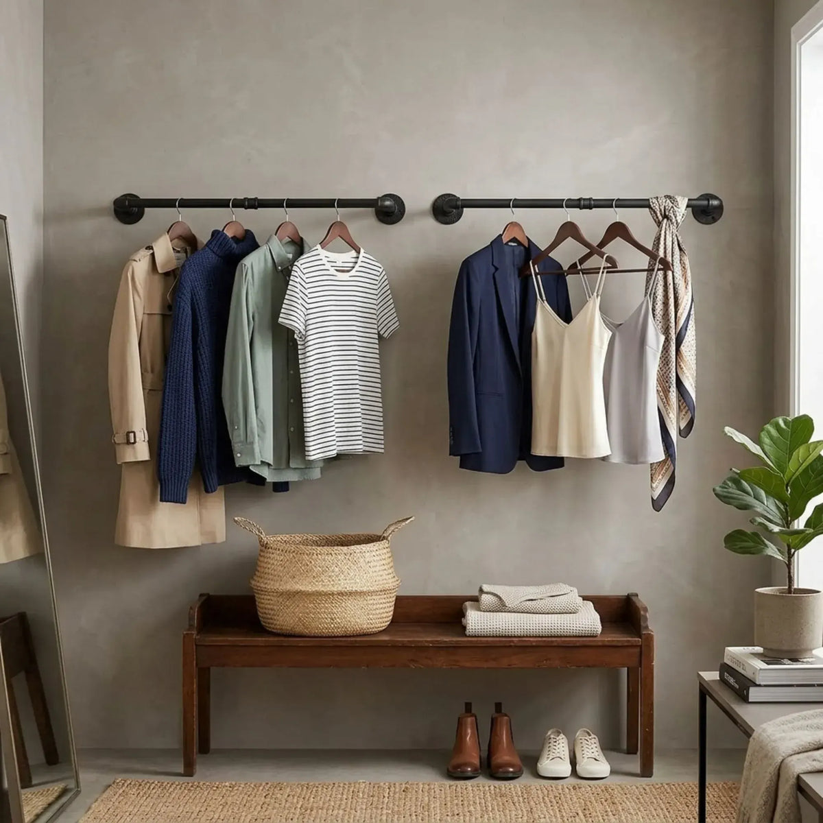 CARLA HOME 2-Pack Wall Mounted Industrial Pipe Clothes Rack - Black - Storage Rack - Image 2
