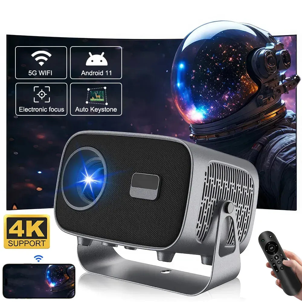 5G 4K Smart Projector Black with WiFi, Bluetooth, HDMI, USB for Home Theater