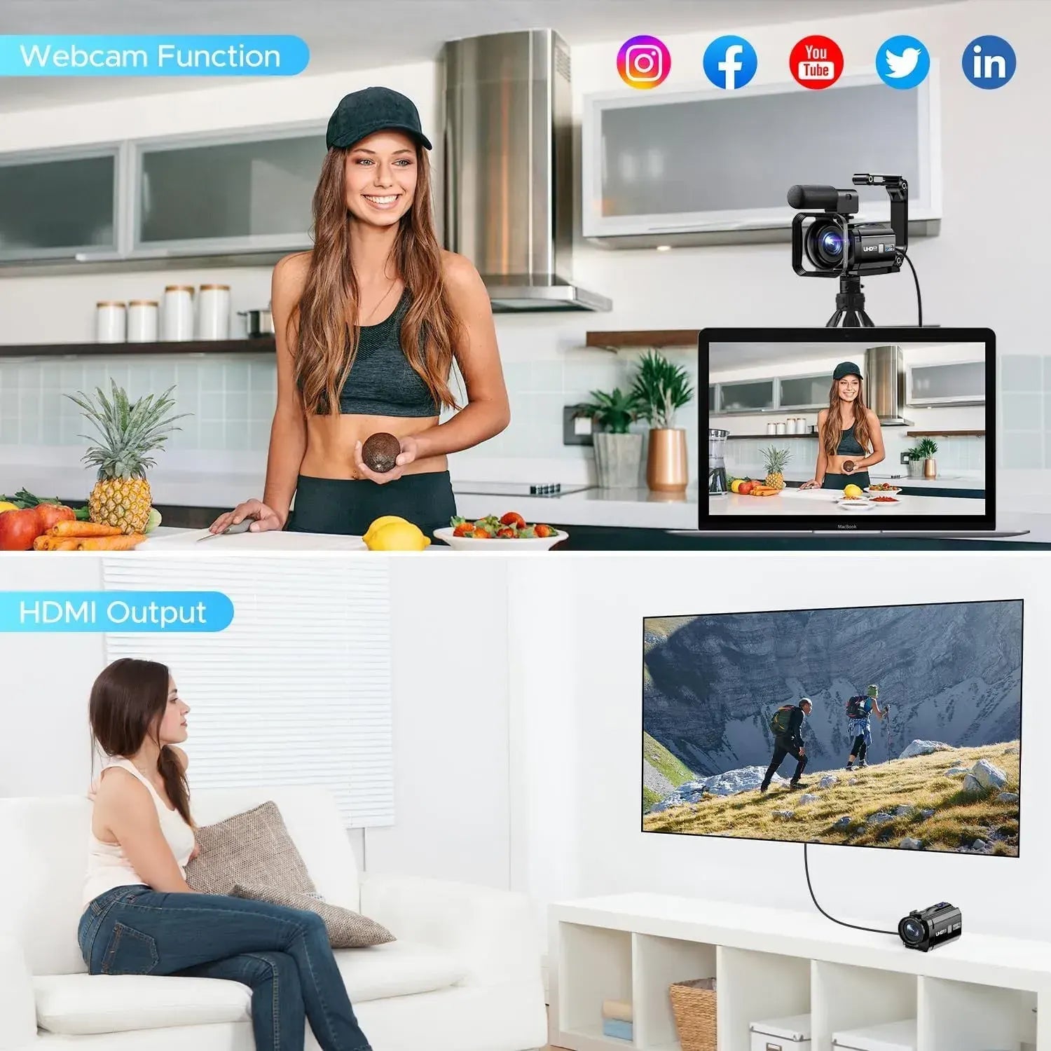 5K Video Camera with 56MP Dual Lens, WiFi, IR Night Vision, and 64GB SD Card in Black - Image 3