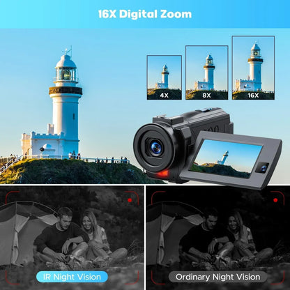 5K Video Camera with 56MP Dual Lens, WiFi, IR Night Vision, and 64GB SD Card in Black - Image 6