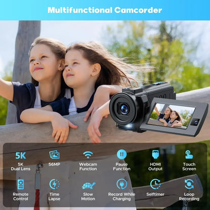 5K Video Camera with 56MP Dual Lens, WiFi, IR Night Vision, and 64GB SD Card in Black - Image 7
