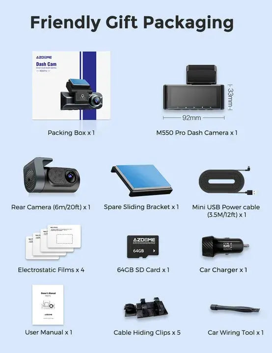 3.19" Black IPS Dual Dash Cam with 4K+1080P, 5G WiFi, GPS, Night Vision & Free 64GB Card - Image 5
