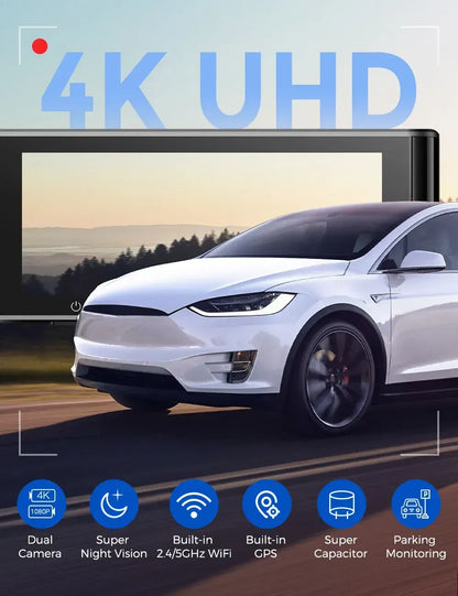 3.19" Black IPS Dual Dash Cam with 4K+1080P, 5G WiFi, GPS, Night Vision & Free 64GB Card - Image 9
