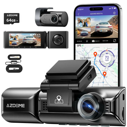 3-Channel 4K+1080P Dash Cam with 5G WiFi, GPS, and Parking Mode - Black