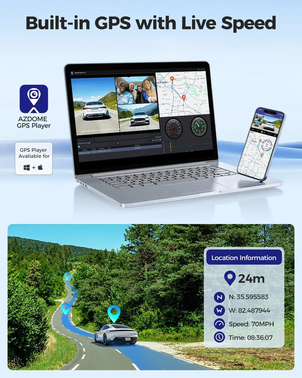 3-Channel 4K+1080P Dash Cam with 5G WiFi, GPS, and Parking Mode - Black - Image 3