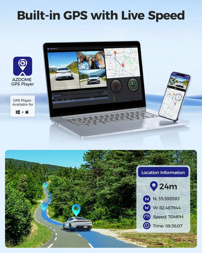 3-Channel 4K+1080P Dash Cam with 5G WiFi, GPS, and Parking Mode - Black - Image 3