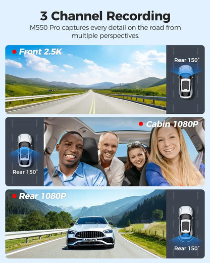 3-Channel 4K+1080P Dash Cam with 5G WiFi, GPS, and Parking Mode - Black - Image 4