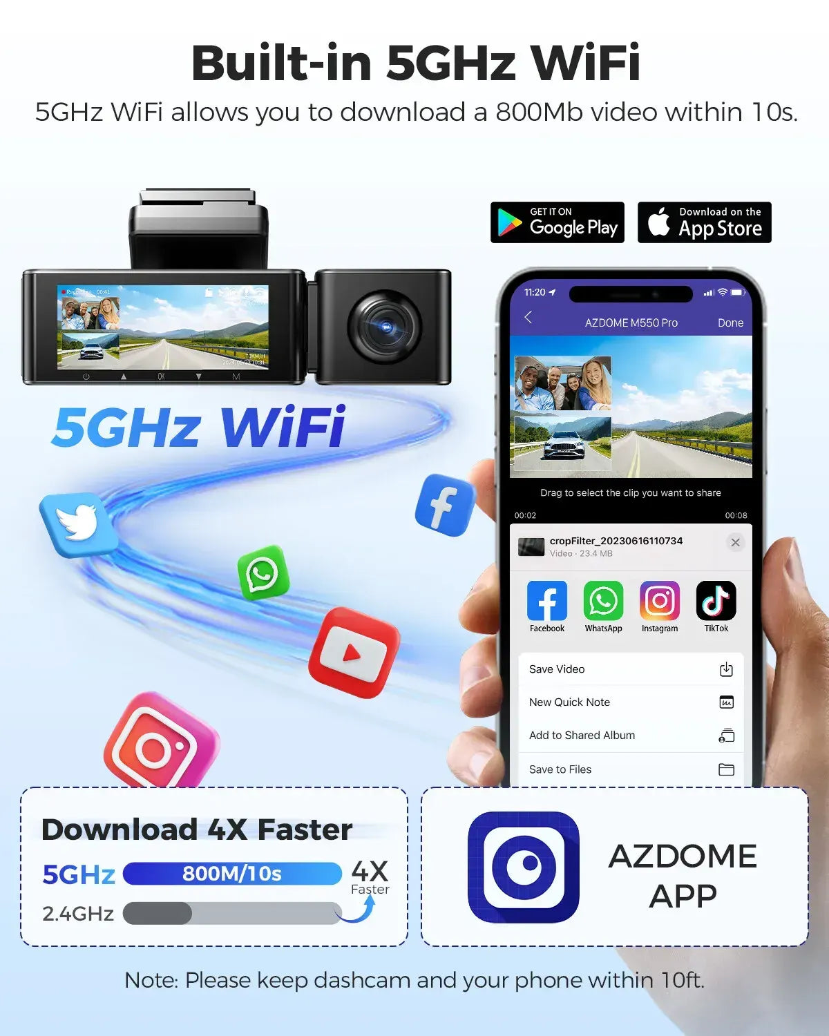 3-Channel 4K+1080P Dash Cam with 5G WiFi, GPS, and Parking Mode - Black - Image 6