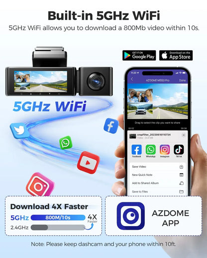 3-Channel 4K+1080P Dash Cam with 5G WiFi, GPS, and Parking Mode - Black - Image 6