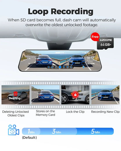 12" Black Rear View Mirror Dash Cam with 4K Front and 1080P Rear, GPS, WiFi6 - Image 2