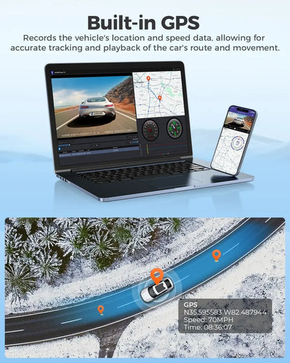 4K Black Dash Cam with 5.8GHz WiFi, GPS, Front & Rear Recording, 24-Hour Parking Mode, 64GB Card - Image 4