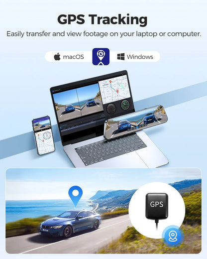 12" Black Dual 4K+1080P Rear View Mirror Dash Cam with WiFi 6, GPS, Night Vision, 64GB - Image 9