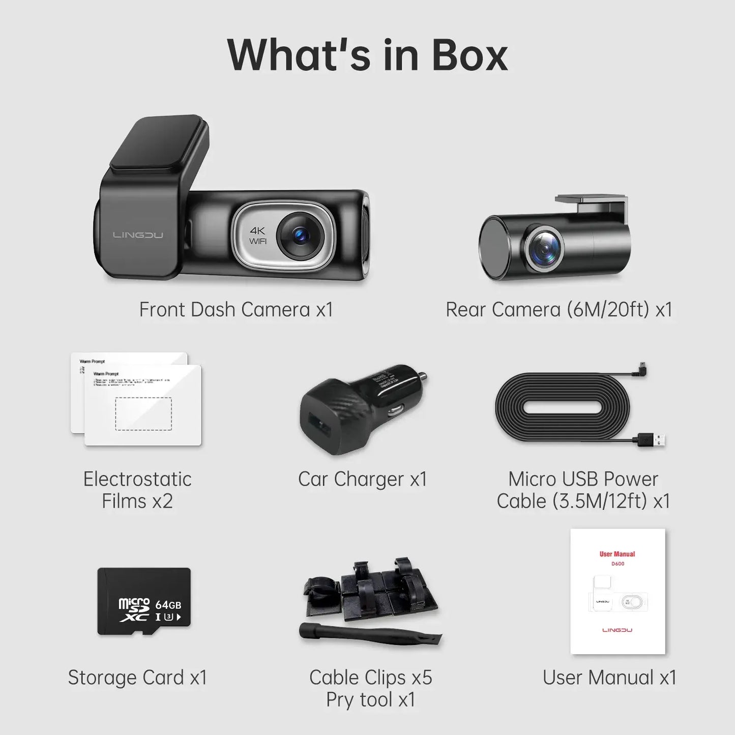 2 Channel 4K Dashcam with 1080P, 5G WiFi, GPS, Parking Monitor, Voice Control, Free 64GB TF Card - Image 2