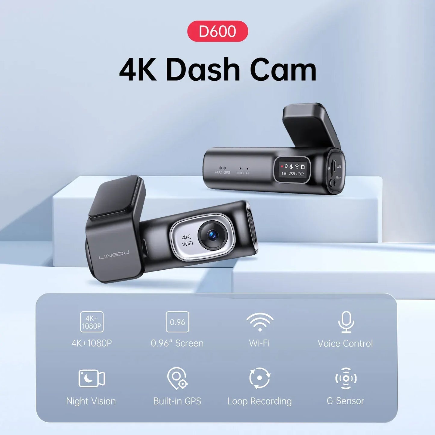 2 Channel 4K Dashcam with 1080P, 5G WiFi, GPS, Parking Monitor, Voice Control, Free 64GB TF Card - Image 3
