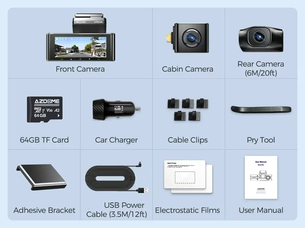 3 Channel Dash Cam in Black with WiFi, GPS, 4K+1080P+2.5K, 64GB Card, Parking Mode - Image 4