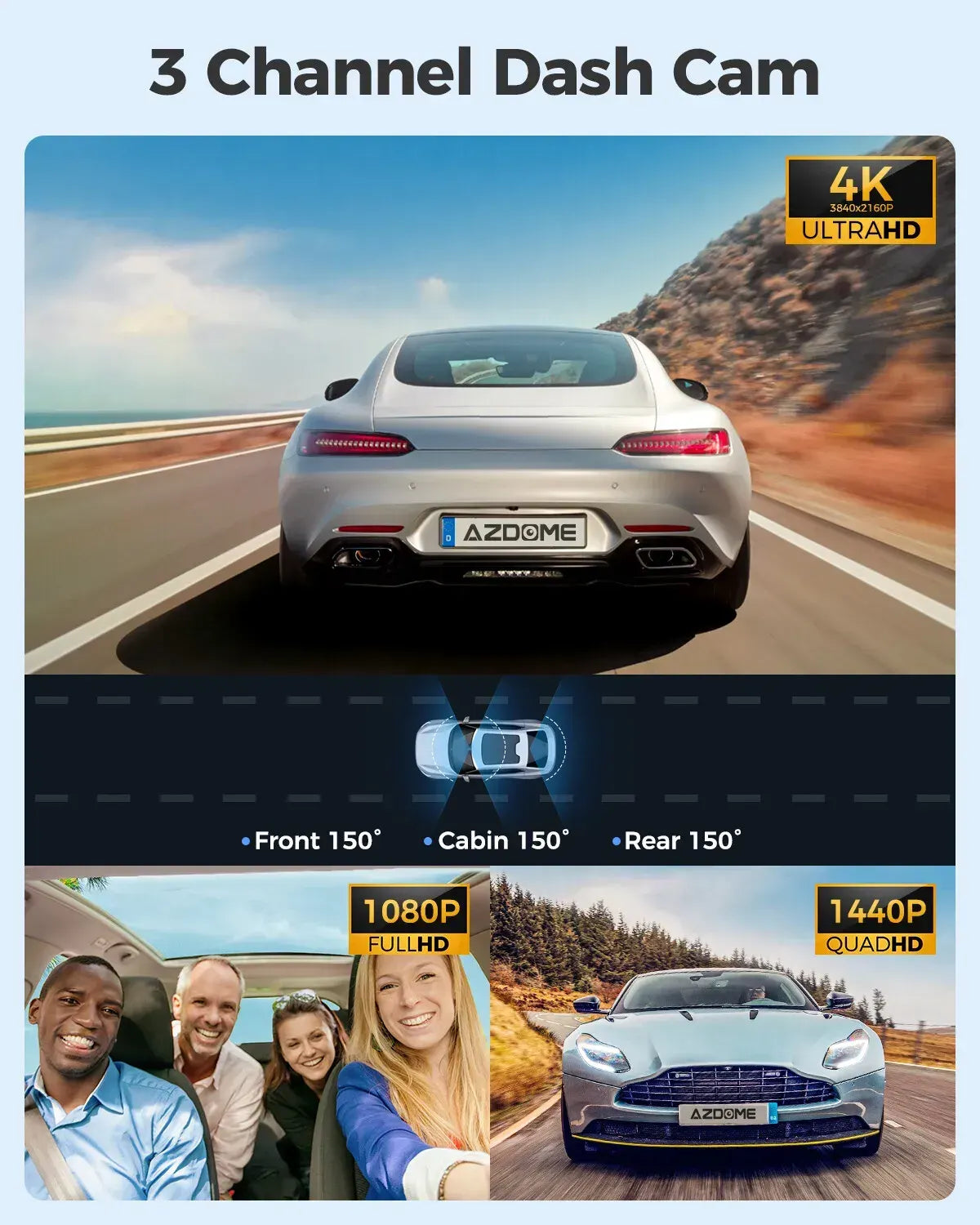 3 Channel Dash Cam in Black with WiFi, GPS, 4K+1080P+2.5K, 64GB Card, Parking Mode - Image 8